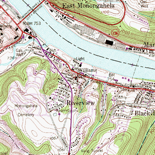 Topographic Map of Williams School, PA
