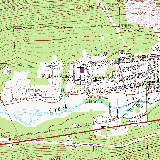 Topographic Map of Williams Valley School, PA
