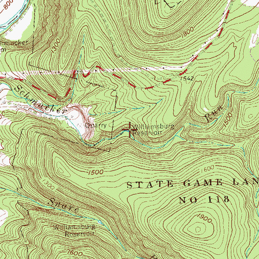 Topographic Map of Williamsburg Reservoir, PA