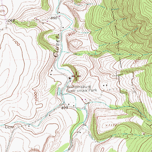 Topographic Map of Williamsburg Sportsmens Park, PA