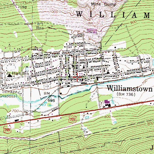 Topographic Map of Williamstown, PA