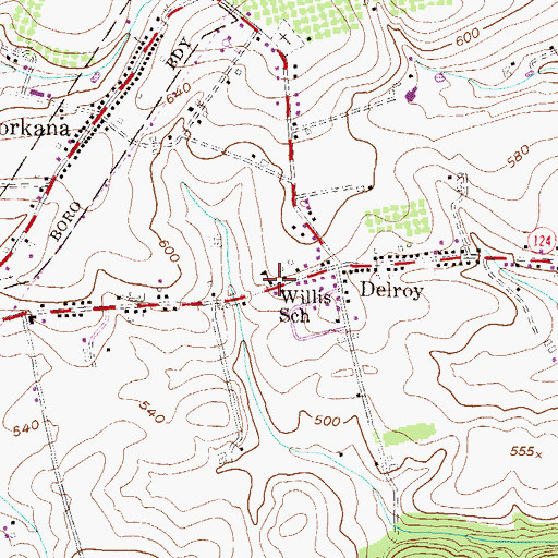 Topographic Map of Willis School, PA