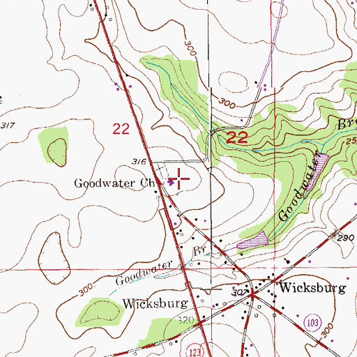 Topographic Map of Goodwater Church, AL