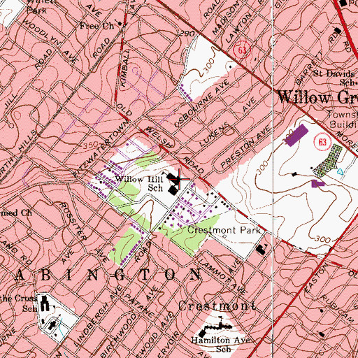 Topographic Map of Willow Hill School, PA