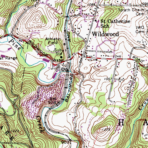 Topographic Map of Willow Run, PA