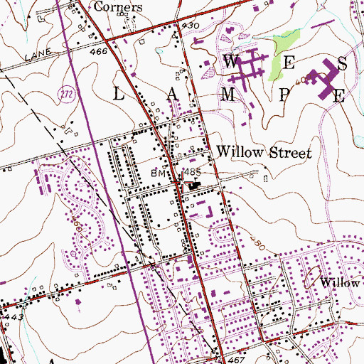 Topographic Map of Willow Street, PA