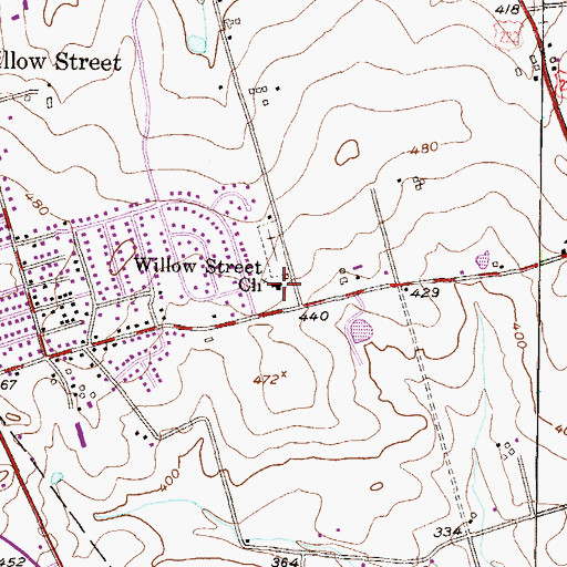 Topographic Map of Willow Street Church, PA