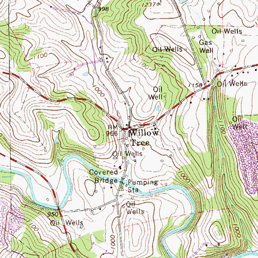 Topographic Map of Willow Tree, PA