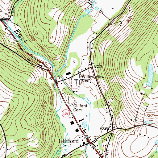 Topographic Map of Willow View Cemetery, PA
