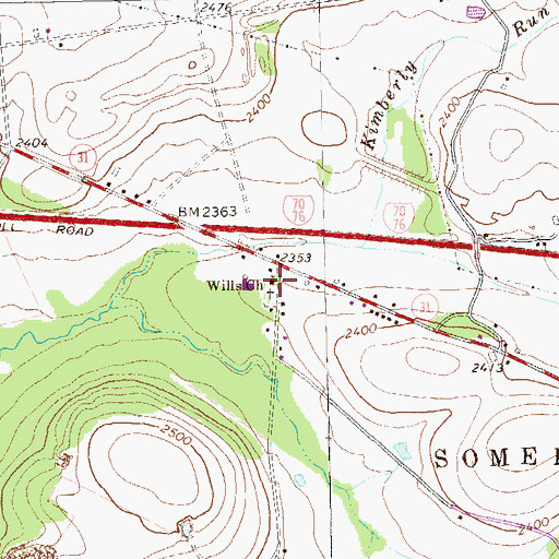 Topographic Map of Wills Church, PA