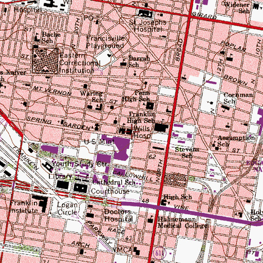 Topographic Map of Wills Hospital, PA