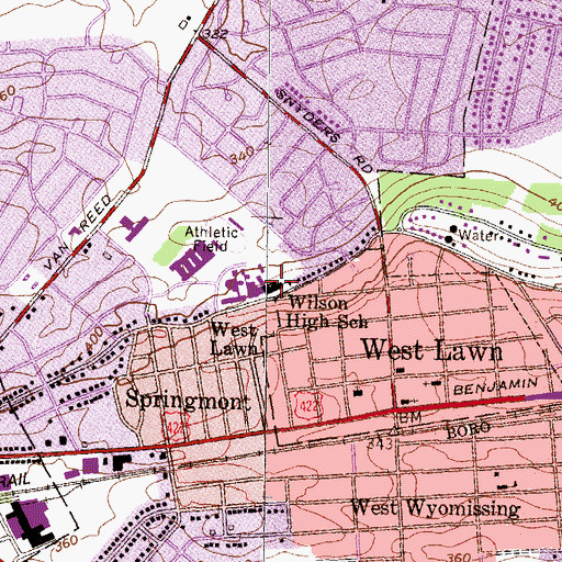 Topographic Map of Wilson High School, PA