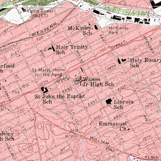 Topographic Map of Woodrow Wilson Middle School, PA