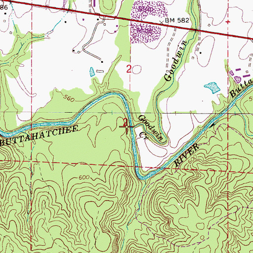 Topographic Map of Goodwin Creek, AL