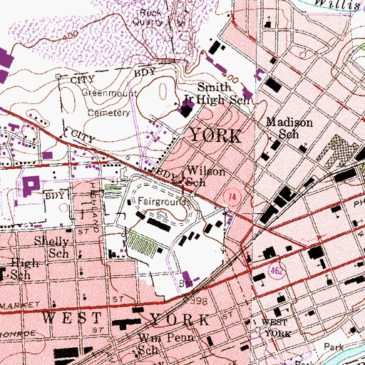 Topographic Map of Wilson School, PA