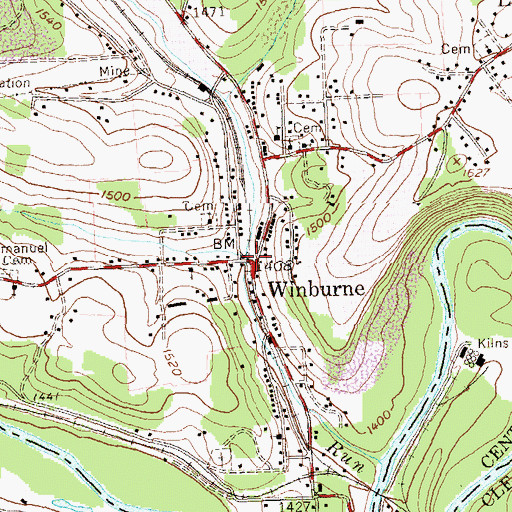 Topographic Map of Winburne, PA
