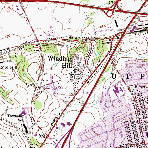 Topographic Map of Winding Hill, PA