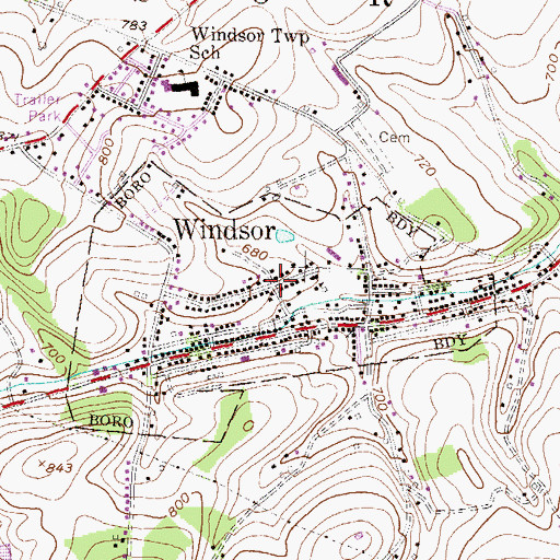 Topographic Map of Windsor, PA
