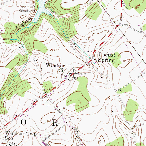 Topographic Map of Windsor Church, PA