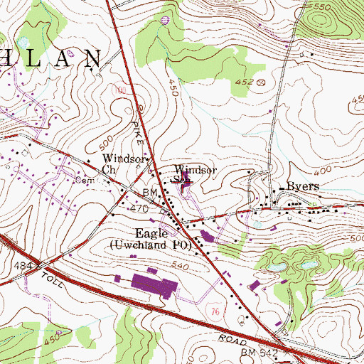 Topographic Map of Pickering Valley Elementary School, PA