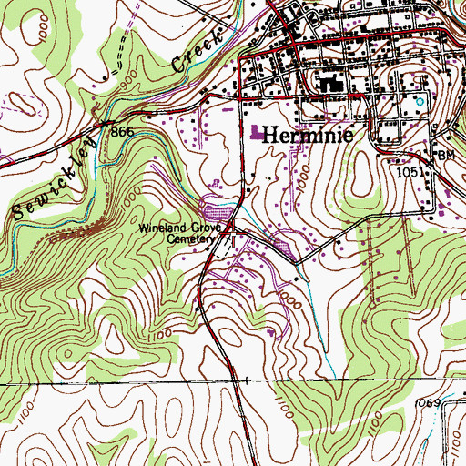 Topographic Map of Wineland Grove Cemetery, PA