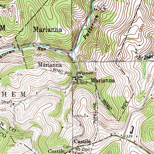 Topographic Map of Winnett Church, PA