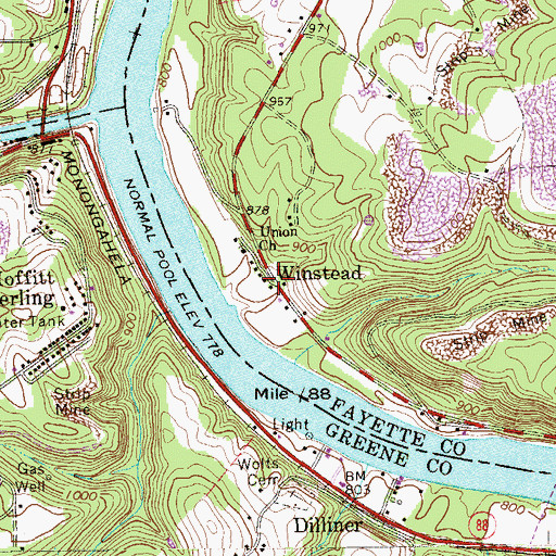 Topographic Map of Winstead, PA