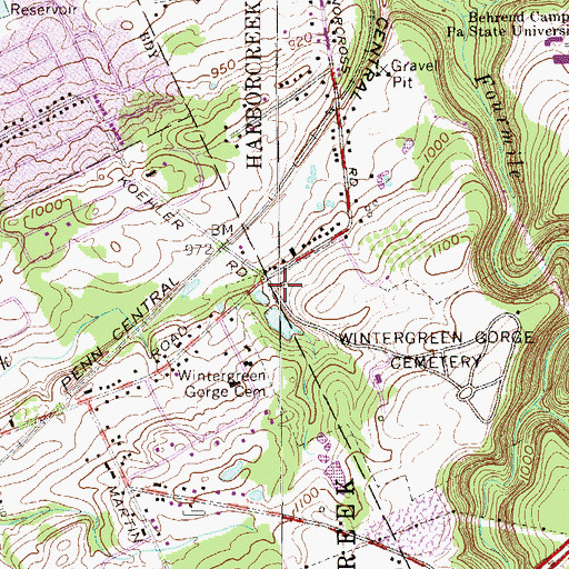 Topographic Map of Wintergreen Gorge Cemetery, PA