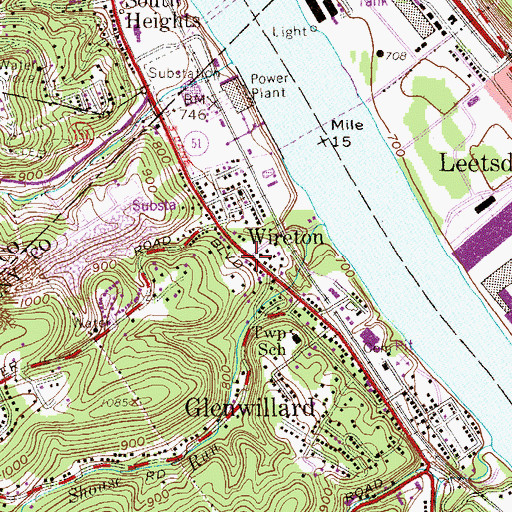 Topographic Map of Wireton, PA