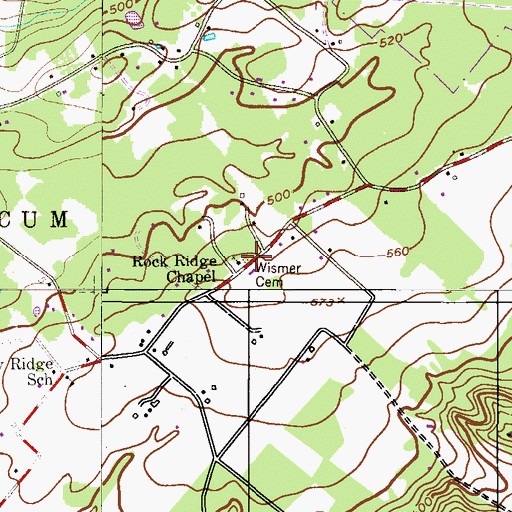 Topographic Map of Rock Ridge Chapel / Wismer Cemetery, PA