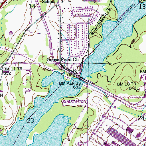 Topographic Map of Goosepond Cumberland Presbyterian Church, AL