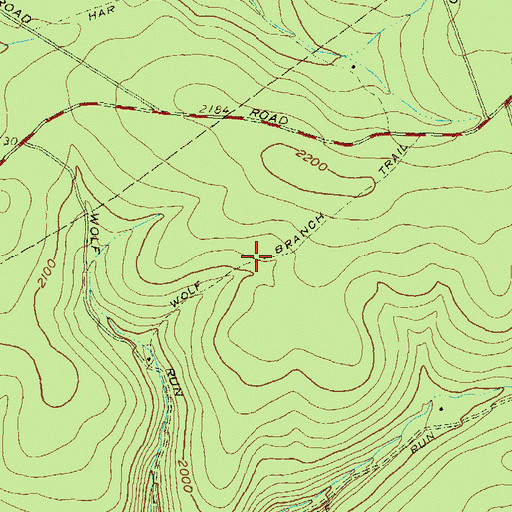 Topographic Map of Wolf Branch Trail, PA