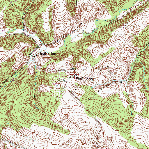 Topographic Map of Wolf Church, PA