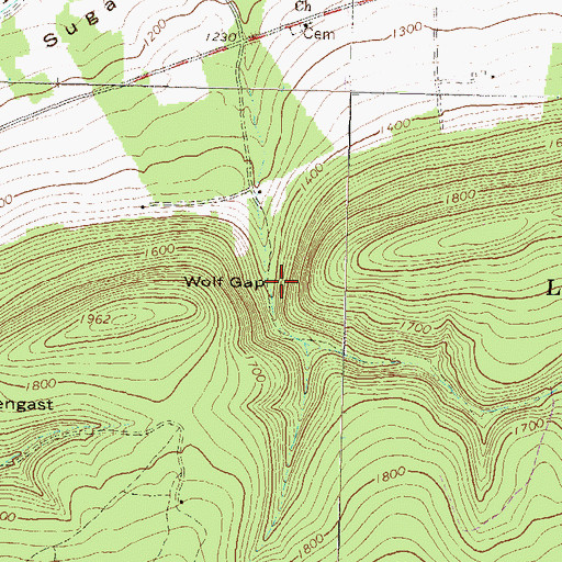 Topographic Map of Wolf Gap, PA