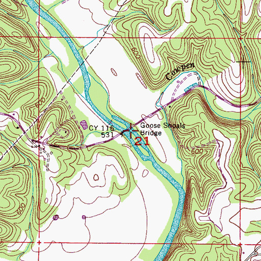 Topographic Map of Goose Shoals Bridge, AL