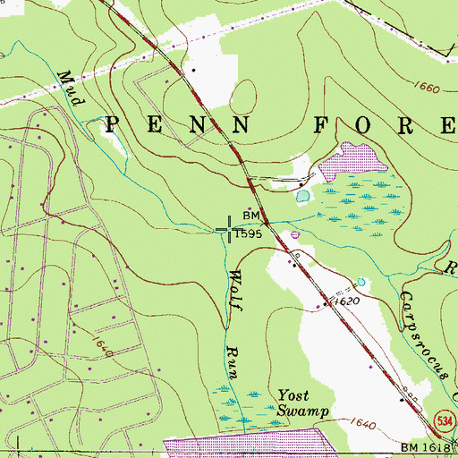 Topographic Map of Wolf Run, PA