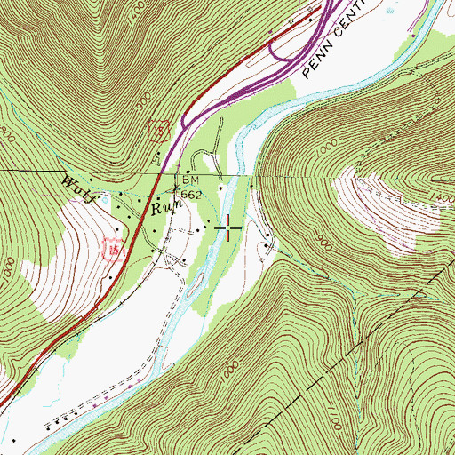 Topographic Map of Wolf Run, PA