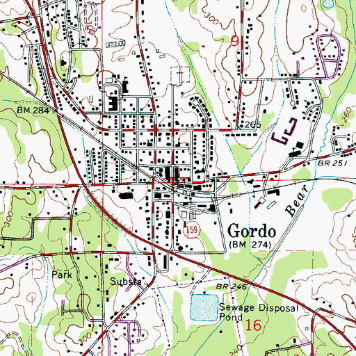 Topographic Map of Gordo, AL