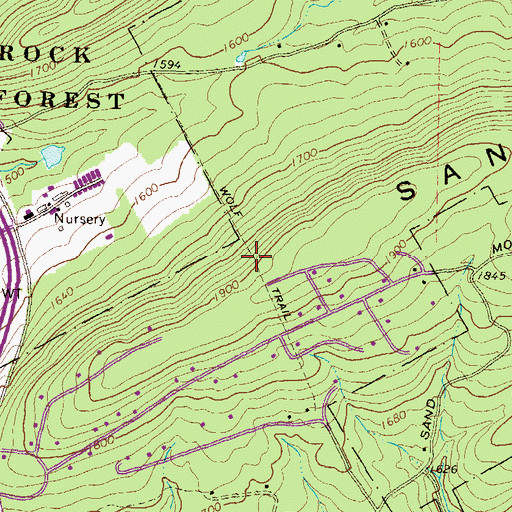 Topographic Map of Wolf Trail, PA