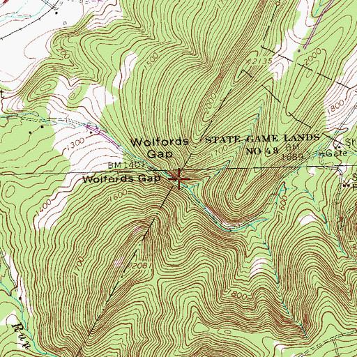 Topographic Map of Wolfords Gap, PA