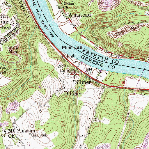 Topographic Map of Wolfs Cemetery, PA