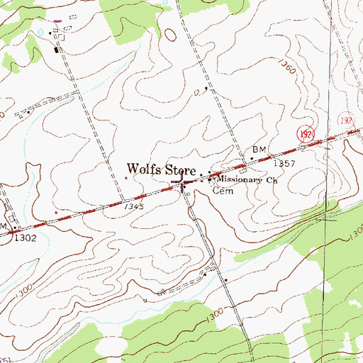 Topographic Map of Wolfs Store, PA