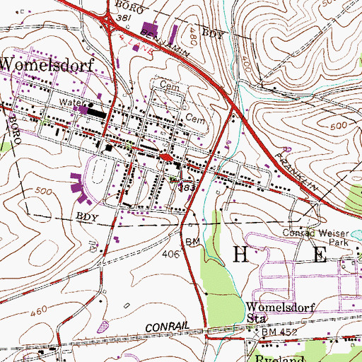 Topographic Map of Womelsdorf, PA