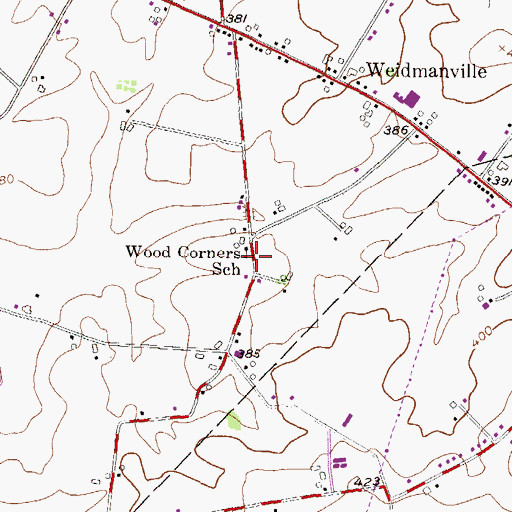 Topographic Map of Wood Corners School, PA
