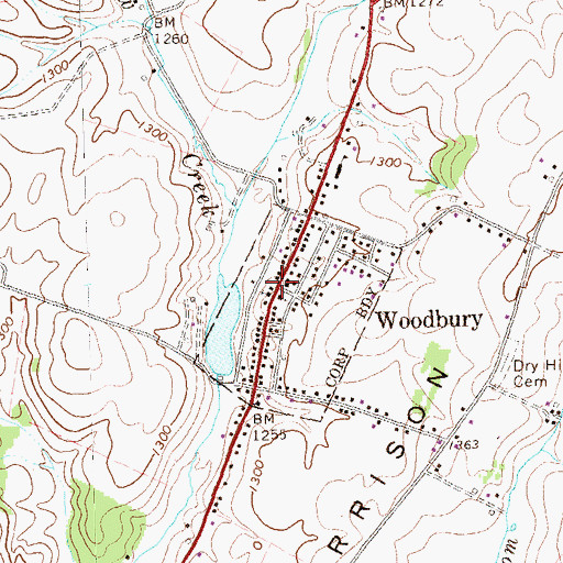 Topographic Map of Woodbury, PA