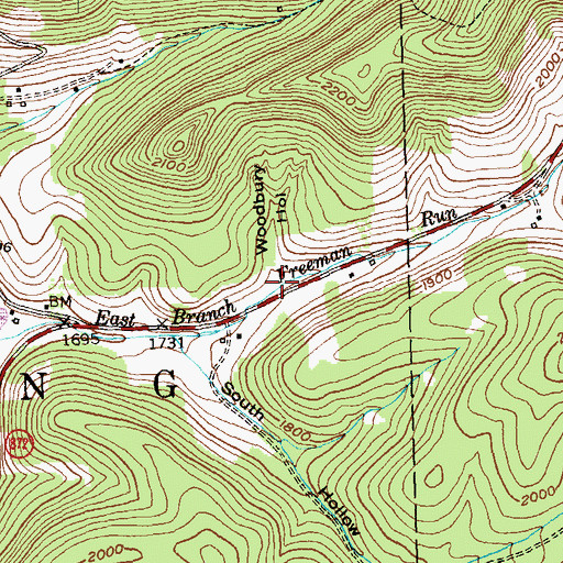 Topographic Map of Woodbury Hollow, PA