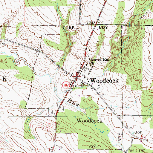 Topographic Map of Woodcock, PA