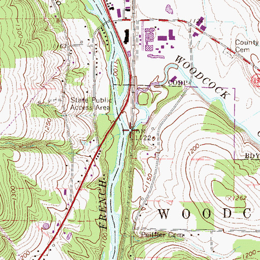 Topographic Map of Woodcock Creek, PA