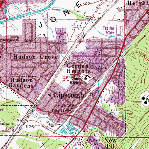 Topographic Map of Gordon Heights, AL
