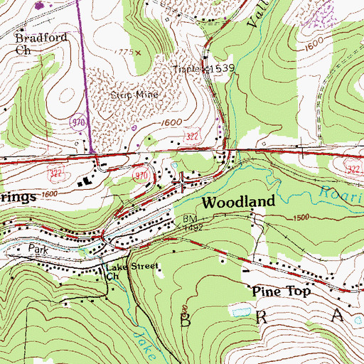 Topographic Map of Woodland, PA